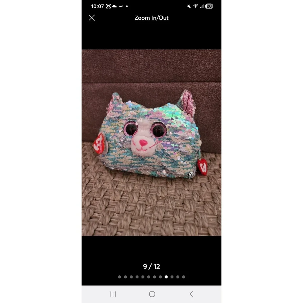 TY Fashion Blue Flippy Sequin Accessory Bag, Cosmetic Bag Whimsy the Cat